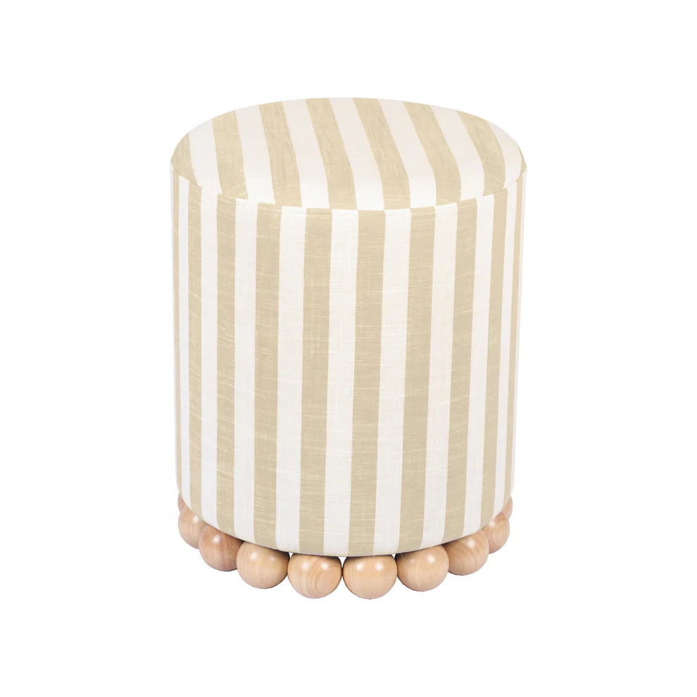 Dex Beige Striped Linen Ottoman
