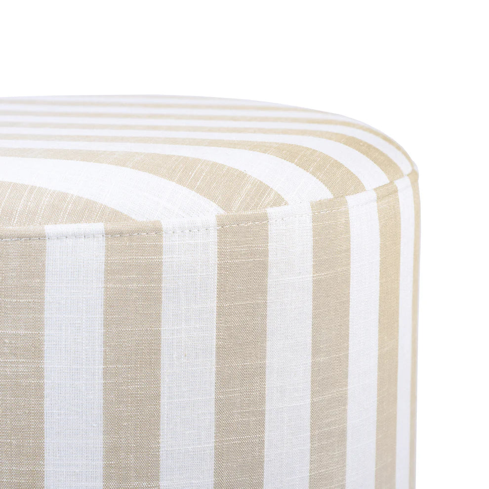 Dex Beige Striped Linen Ottoman