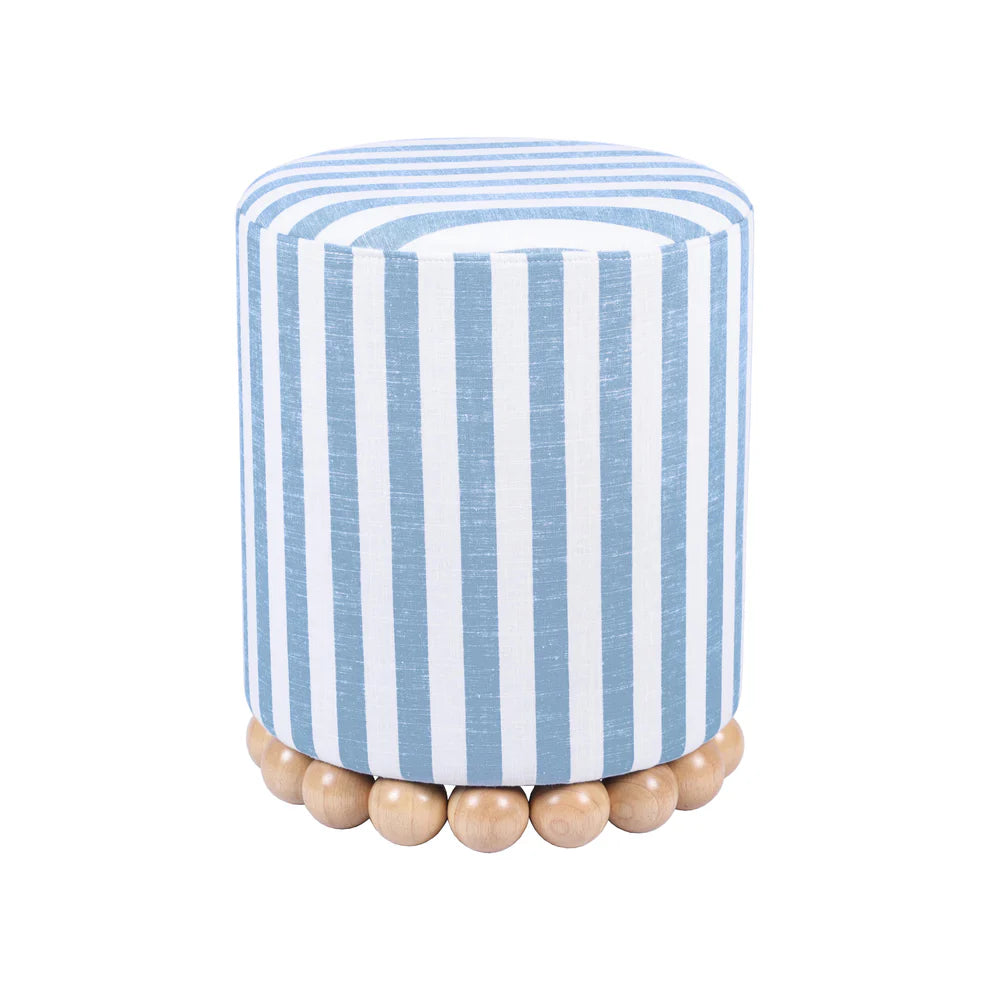 Dex Beige Striped Linen Ottoman