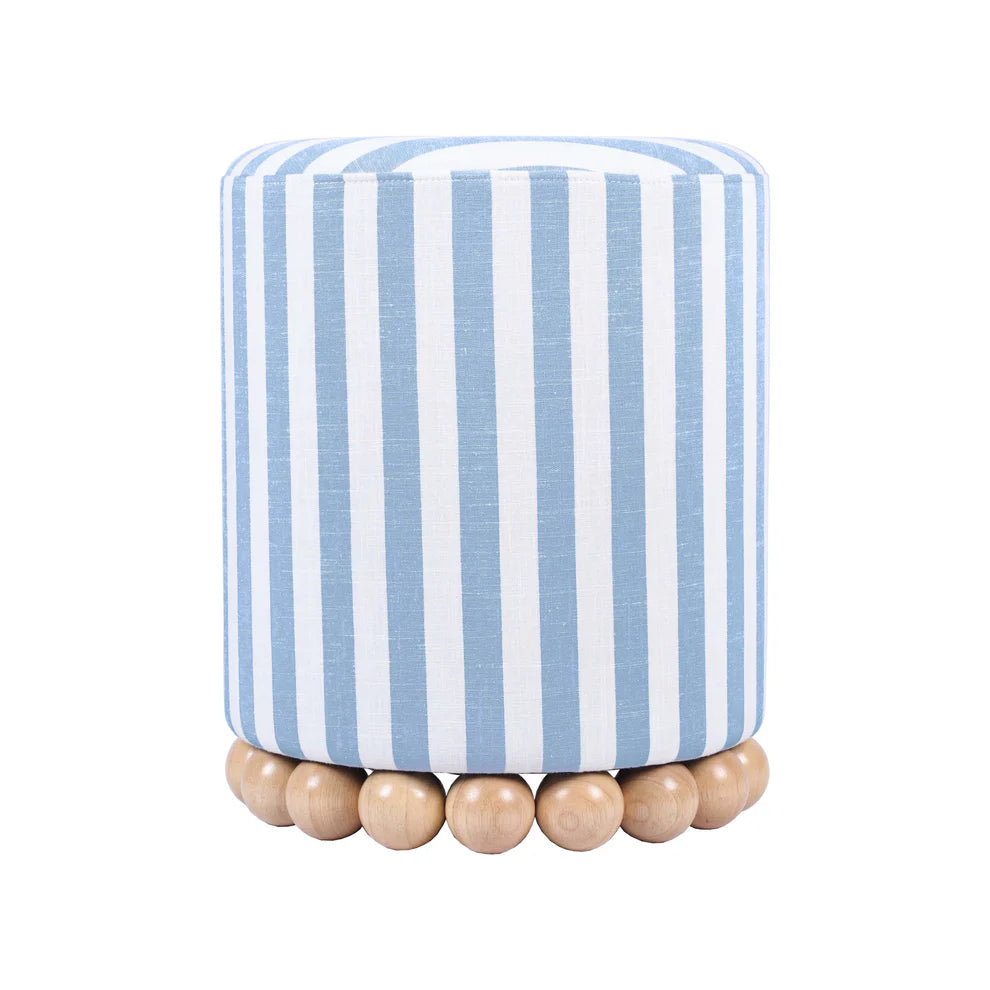 Dex Beige Striped Linen Ottoman