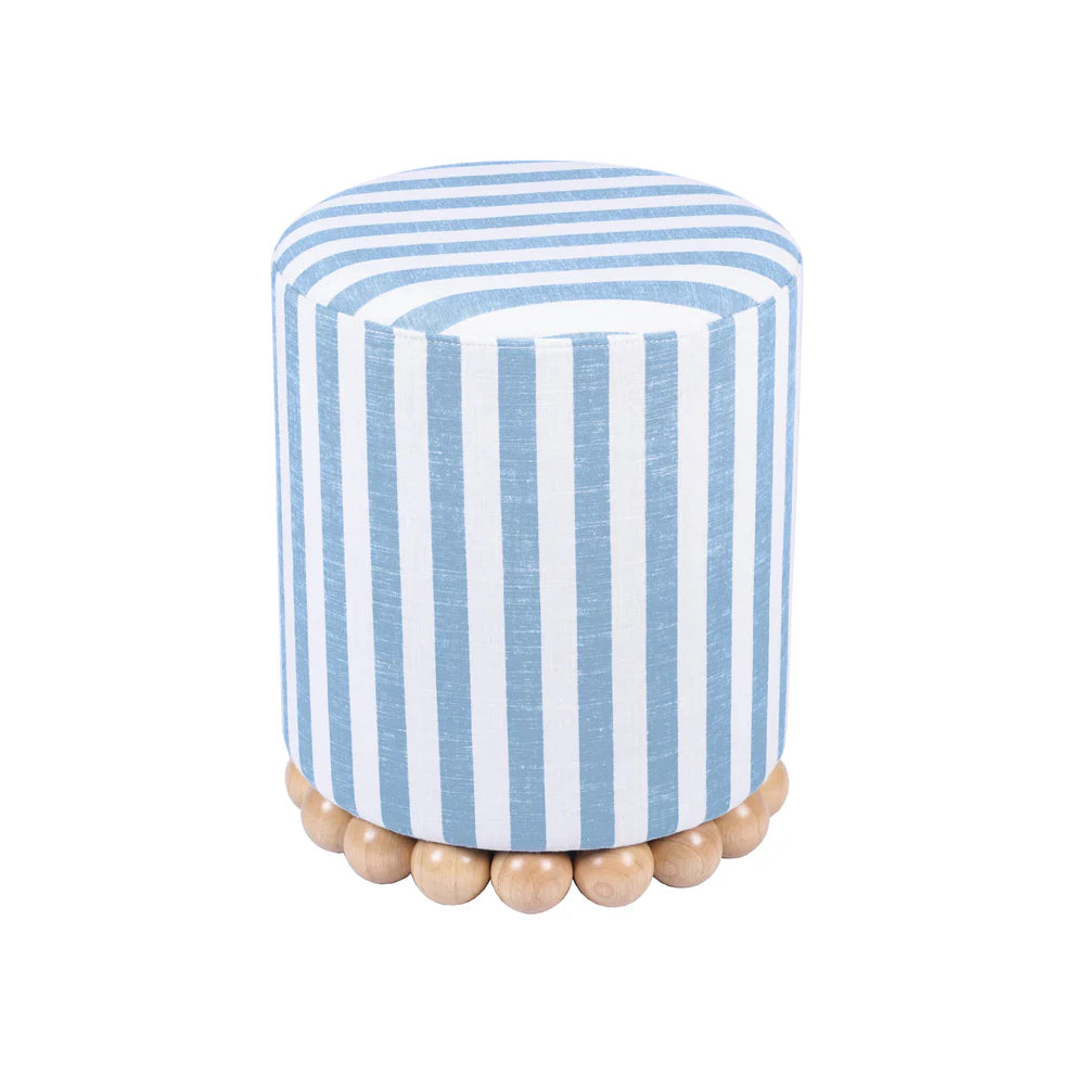 Dex Beige Striped Linen Ottoman