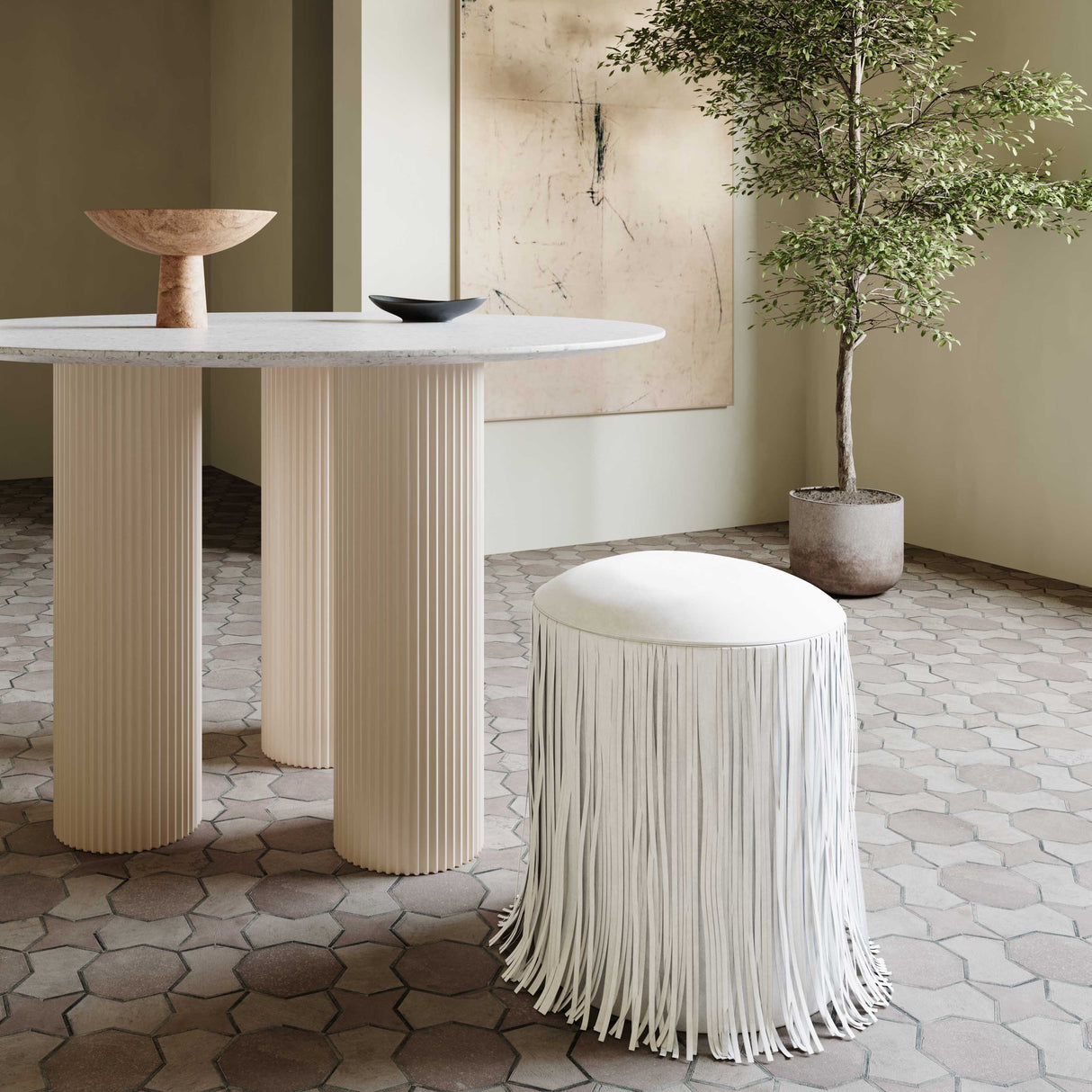 Shag Me Performance Vegan Leather Ottoman