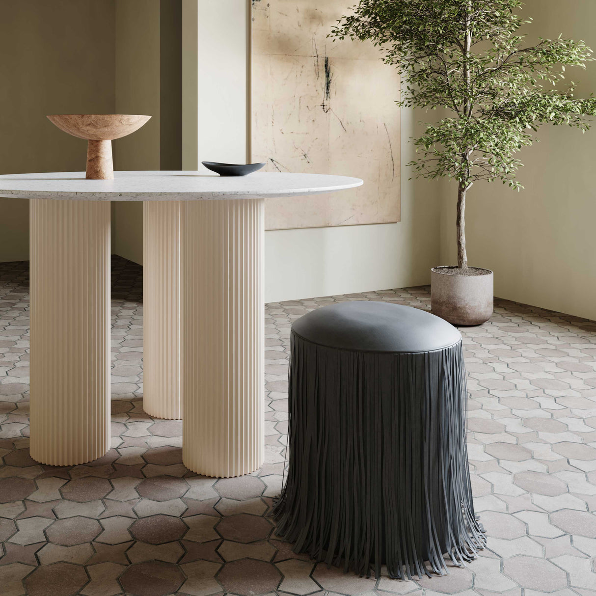 Shag Me Performance Vegan Leather Ottoman