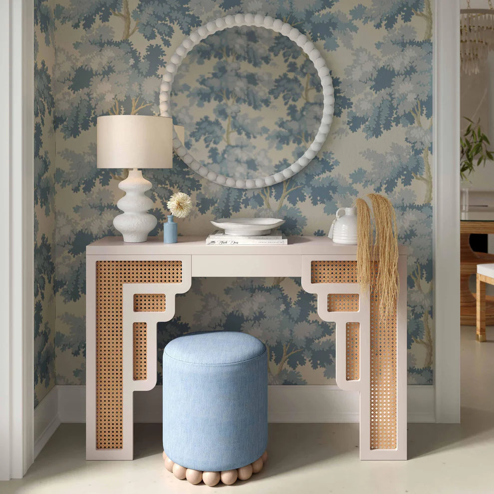 Dex Cream Upcycled Fabric Ottoman