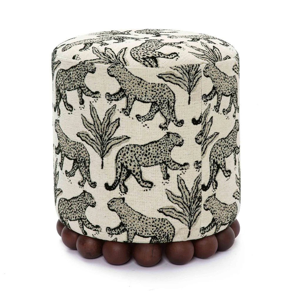 Dex Cream Leopard Jacquard Ottoman