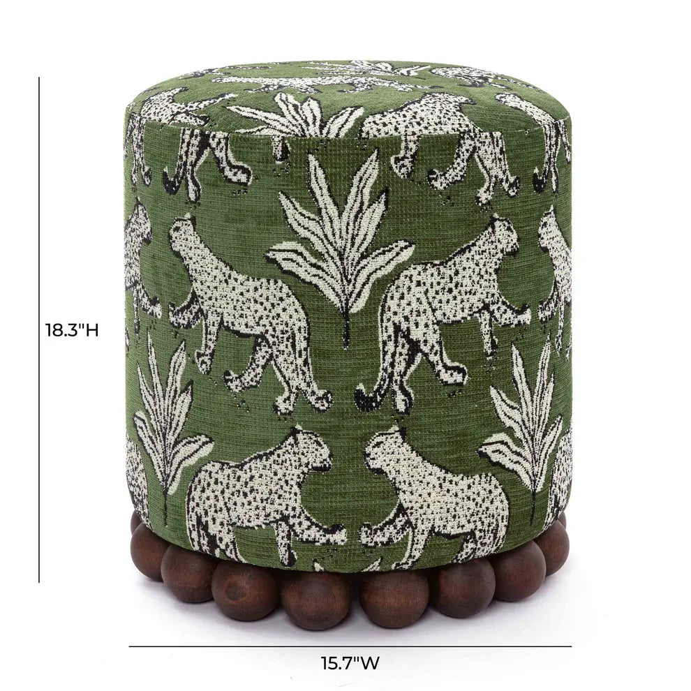 Dex Cream Leopard Jacquard Ottoman