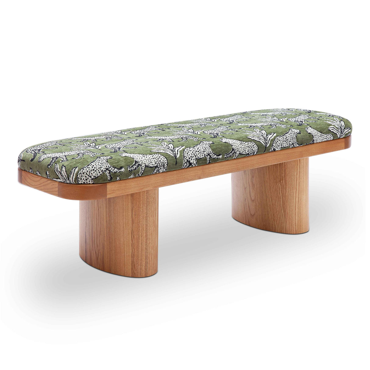 Ollie 48" Olive Green Leopard Jacquard Bench