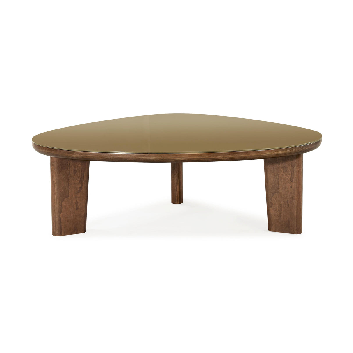 Oani 46" Walnut and Glass Triangular Coffee Table
