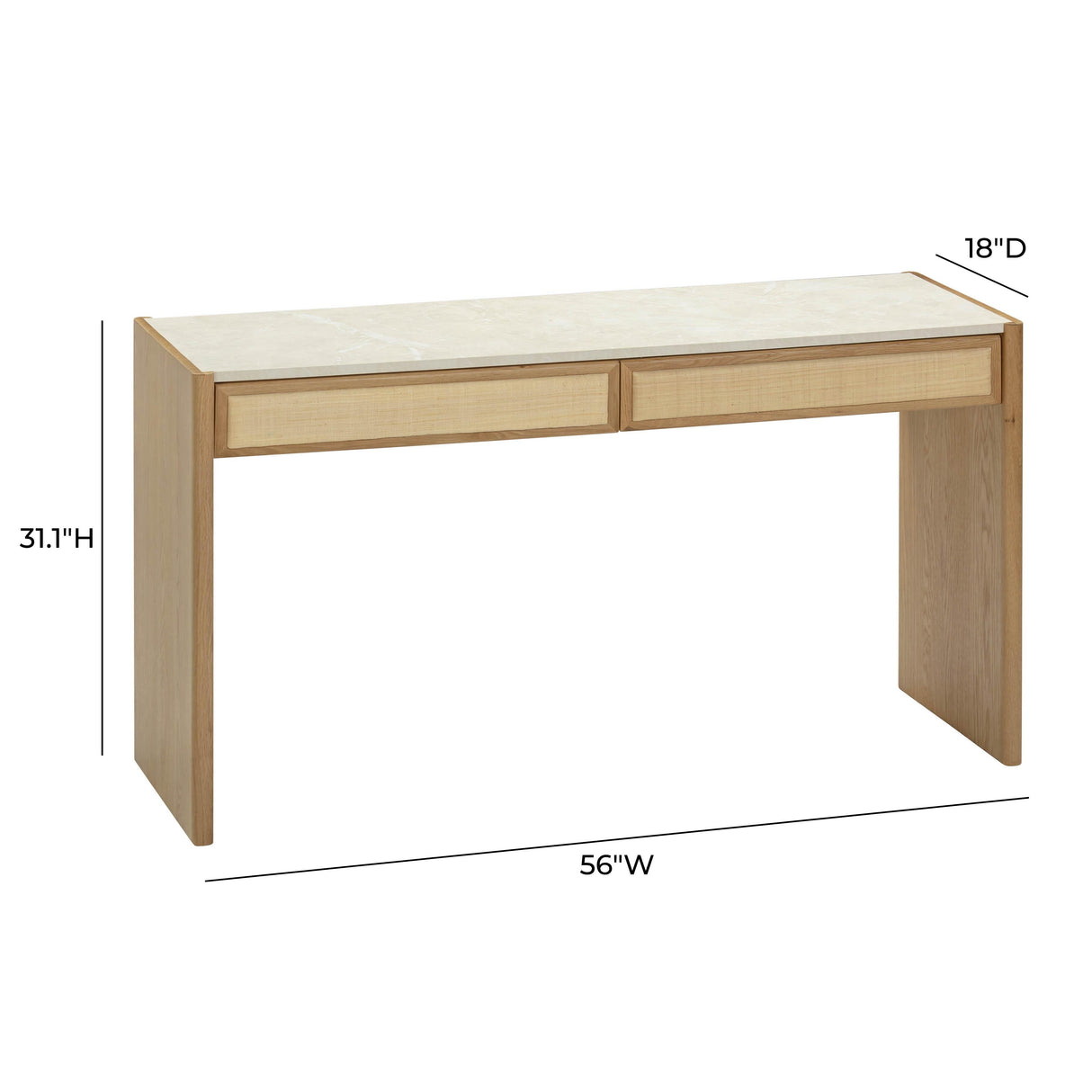 Paige 56" Natural Oak 2-Drawer Console Desk