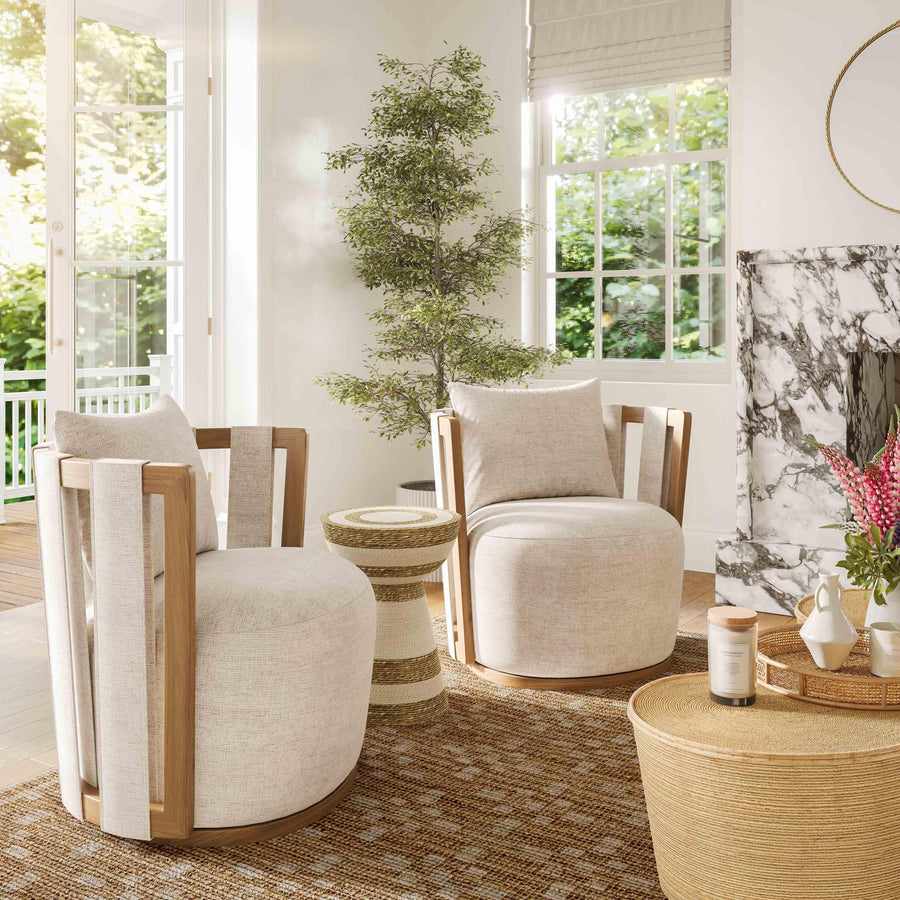 Paolo Cream Textured Weave Swivel Chair