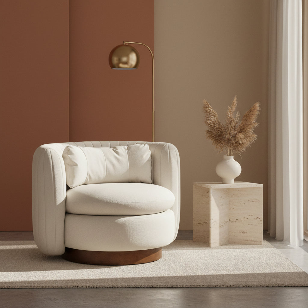Nura Cream Vegan Mohair Swivel Accent Chair
