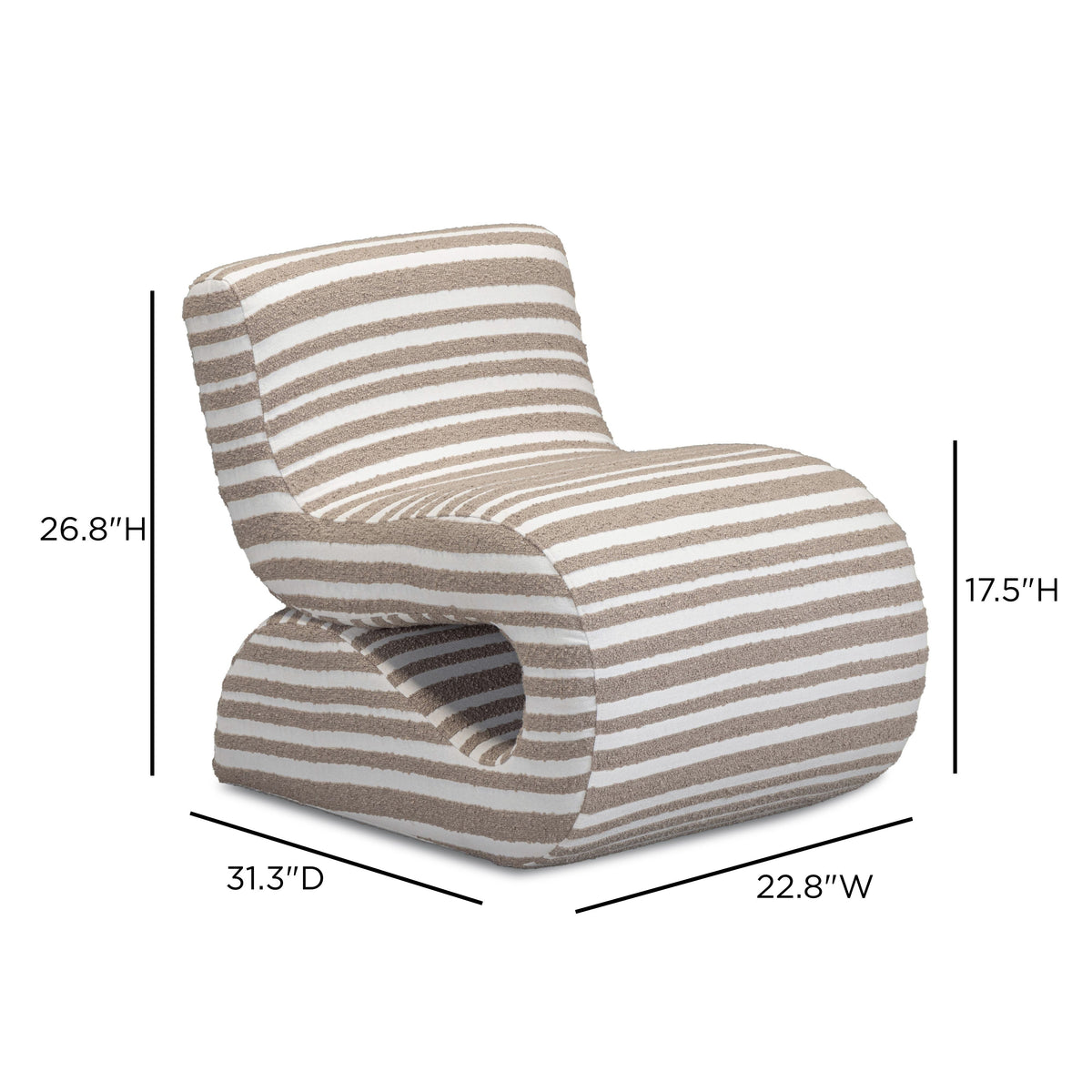Senna Taupe Organic Stripes Contract-Grade Jacquard Fabric Accent Chair - View 8