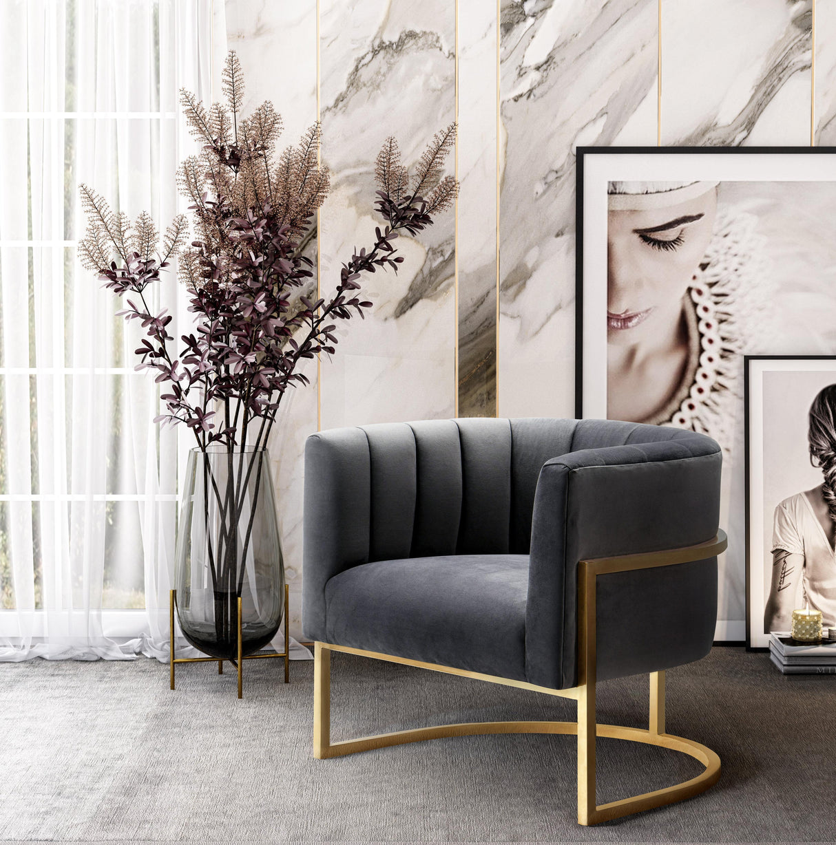 Magnolia Velvet Accent Chair with Gold Base