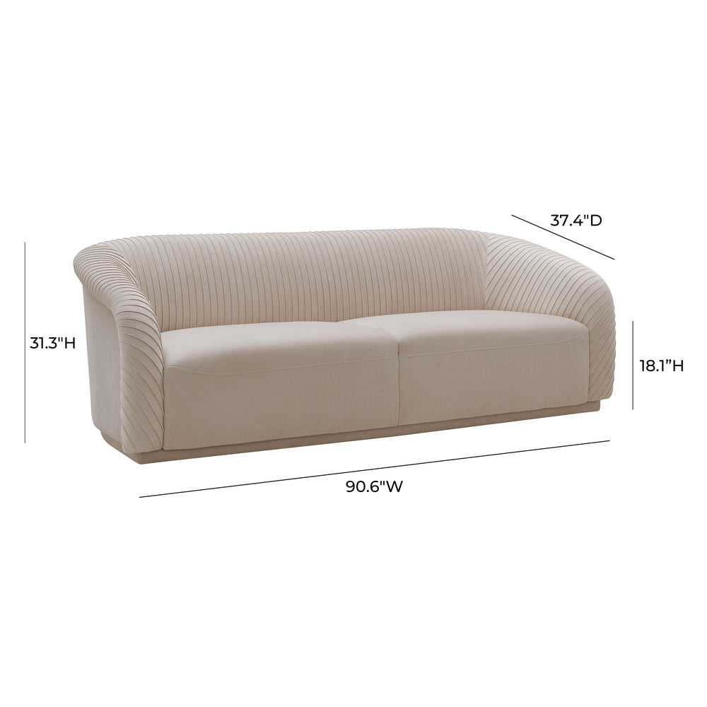 Yara Pleated Beige Velvet Sofa dimensions