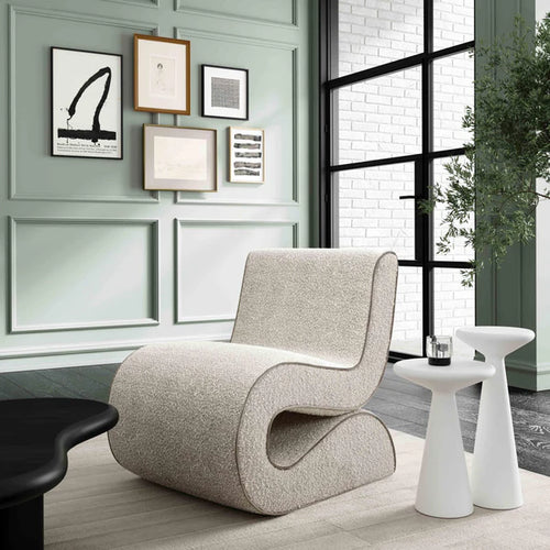 Senna Accent Chair with Amorphous Wiggle Silhouette & Velvet Piping - Contemporary Boucle Upholstery