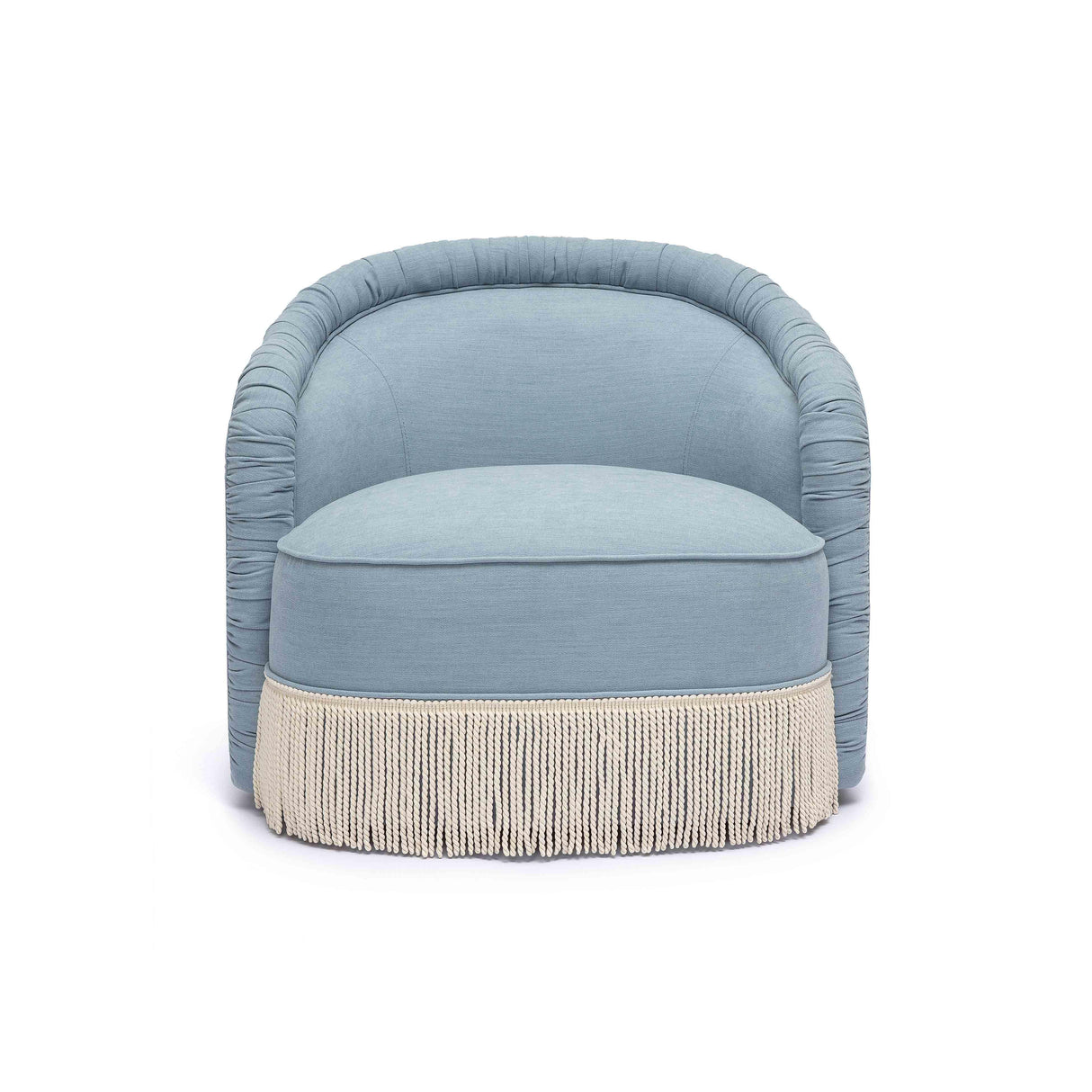 Pamela Faded Blue Recycled Fabric Tassel Lounge Chair