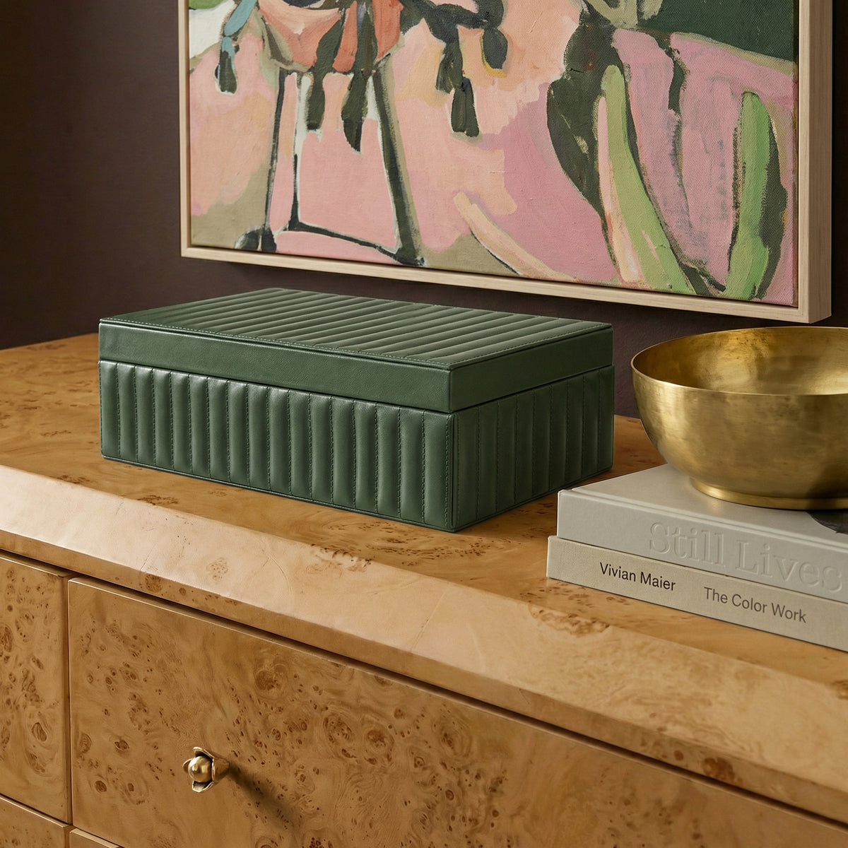 Eton Ribbed Green Vegan Leather Contract-Grade Storage Box - View 2