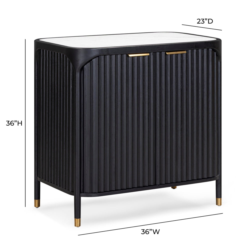 Yaha Bar Cabinet with Synthetic Marble Top & Soft-Close Doors - Modern Solid Hardwood Liquor Storage dimensions