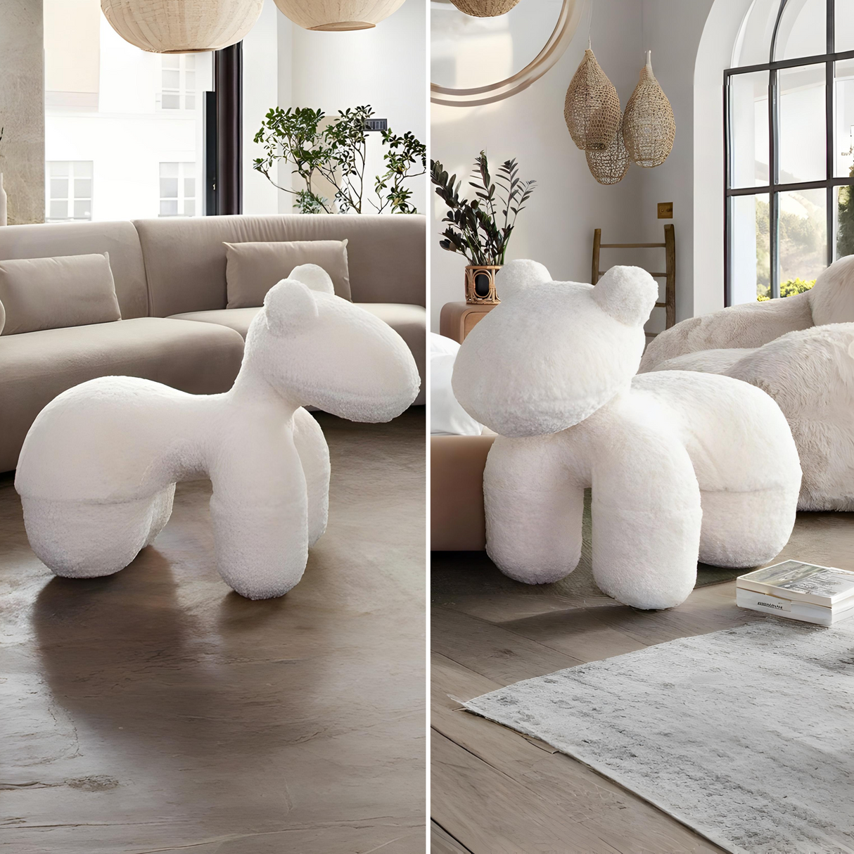 Bailey Animal Bench in Cream Faux Sheepskin