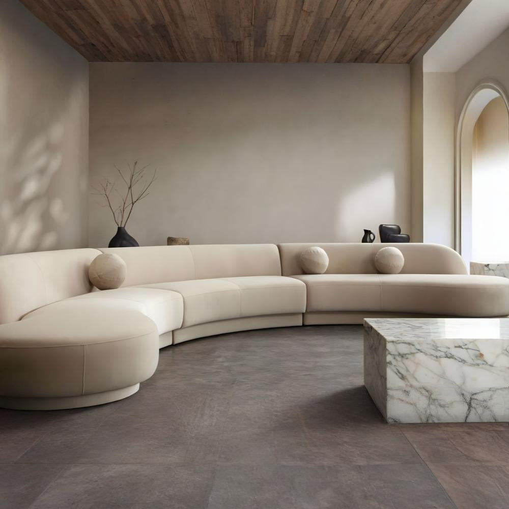 Zelda 3PC Modular Curved Armless Sofa & (2) Chaise in Light Camel Performance Velvet w/ (3) Accent Pillow Balls