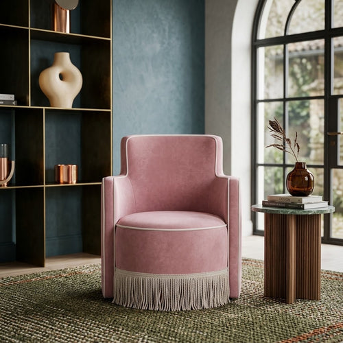Passe Tasseled Performance Velvet Swivel Chair - Vintage Glam Accent Seating