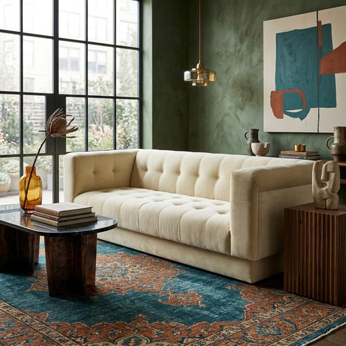 Jules 94-Inch Performance Velvet Track Arm Sofa - Modern Glam & Deep Seating
