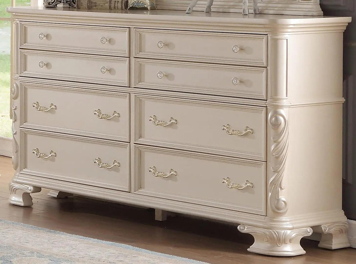 Victoria 5-Piece King Bedroom Set Traditional Ornate Off-White with Gold Accents