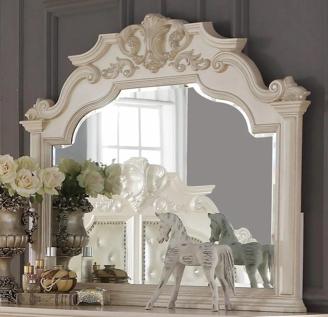 Victoria 5-Piece King Bedroom Set Traditional Ornate Off-White with Gold Accents