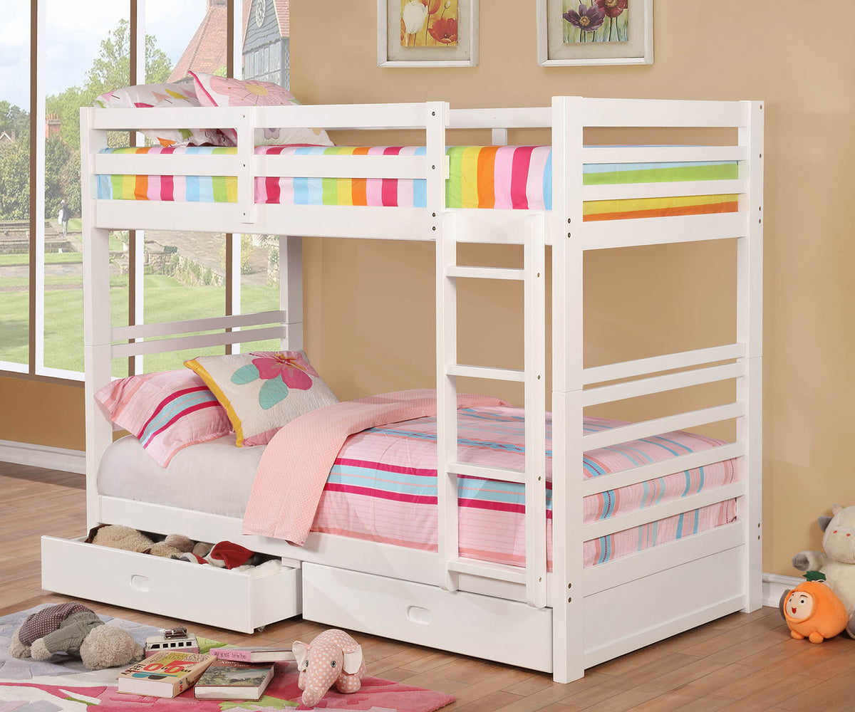 California IV Transitional Wood Bunk Bed with Attached Ladder - Twin over Twin or Twin over Full - a2638c8ecc9b22c060d93f472a855098cd5fa2db_CM_BK588T_WH_1_1