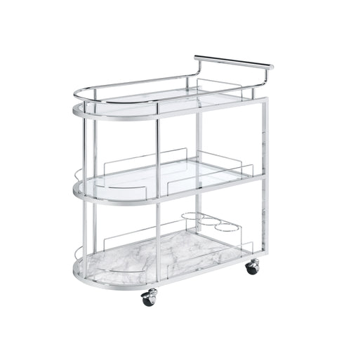 Inyo Oval Serving Cart - 3-Tier Tempered Glass Shelves in Chrome
