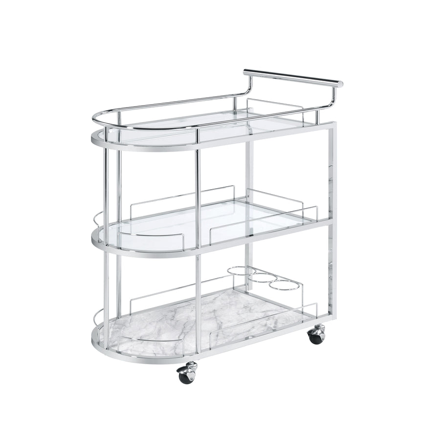 Inyo Oval Serving Cart - 3-Tier Tempered Glass Shelves in Chrome