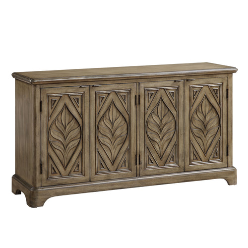 Orana 4-Door Console Cabinet - Patterned Doors & Interior Shelves in Oak