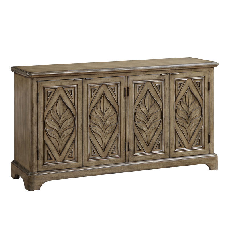 Orana 4-Door Console Cabinet - Patterned Doors & Interior Shelves in Oak