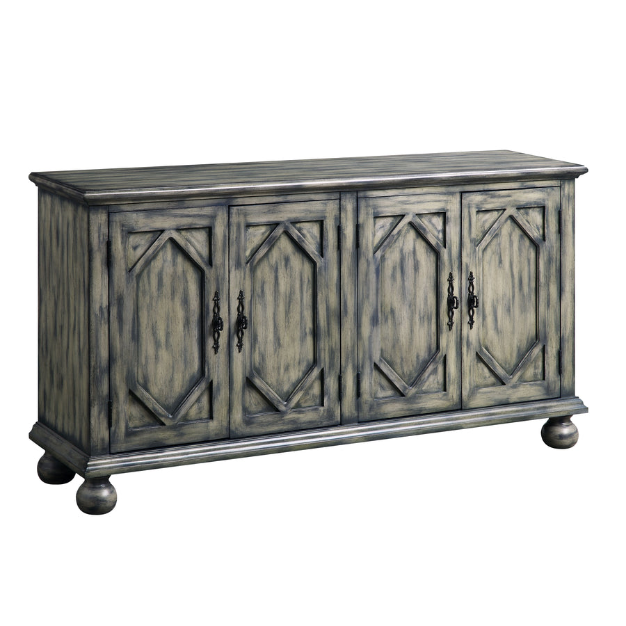 Pavan 4-Door Console Cabinet - Patterned Doors & Turned Legs in Rustic Gray