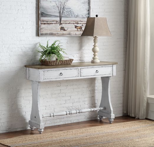 Carminda Shabby Chic Console Table - Trestle Base & 2 Drawers in Antique White