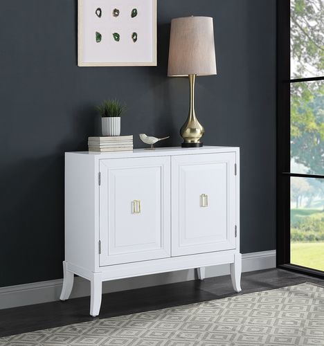 Clem Console Cabinet - 2-Door Storage & Tapered Legs in White