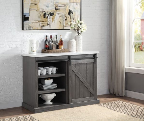 Gauri Kitchen Island - Marble Top & Sliding Barn Door in Gray Oak