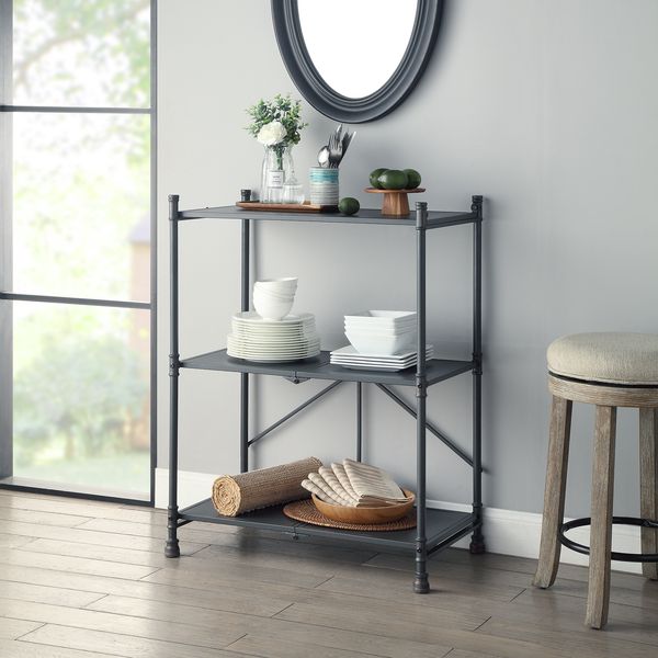 Cordelia Industrial Pipe-Style 3-Tier Folding Shelf - Sandy Black & Dark Bronze