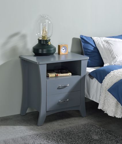 Colt Nightstand - 2 Drawers & Open Shelf with Tapered Legs in Gray
