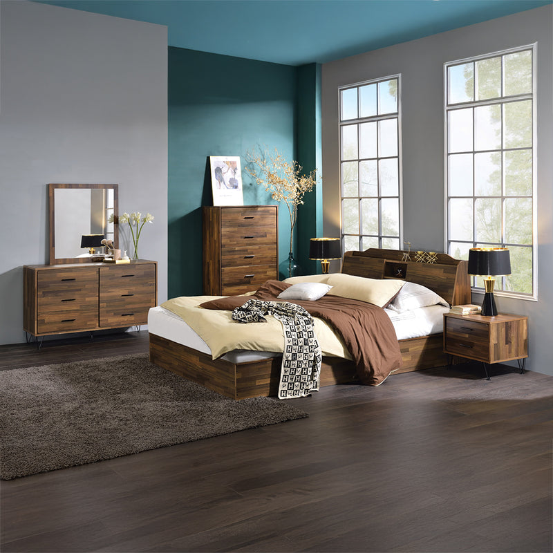 Hestia Mid-Century 6-Drawer Dresser - Metal Legs in Walnut