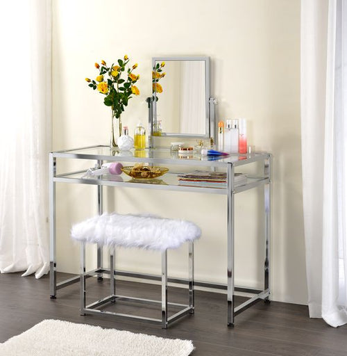 Coleen Contemporary Accent Pieces - Chrome Vanity Set, Brass X-Base Side Tables & Mobile File Cabinet