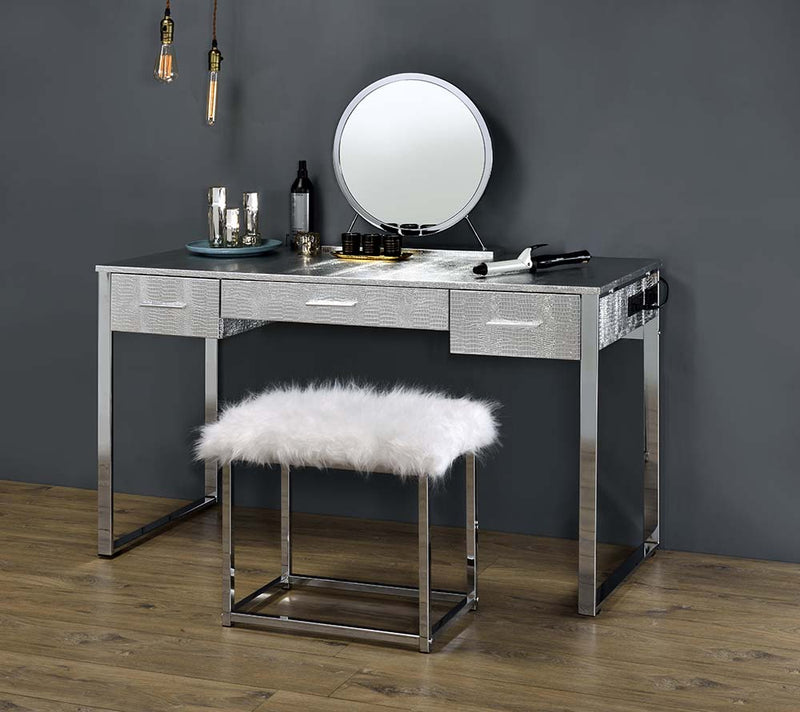 Myles Glam Vanity, Dresser & Jewelry Armoire - Faux Crocodile Drawer Fronts & Gold Metal Legs