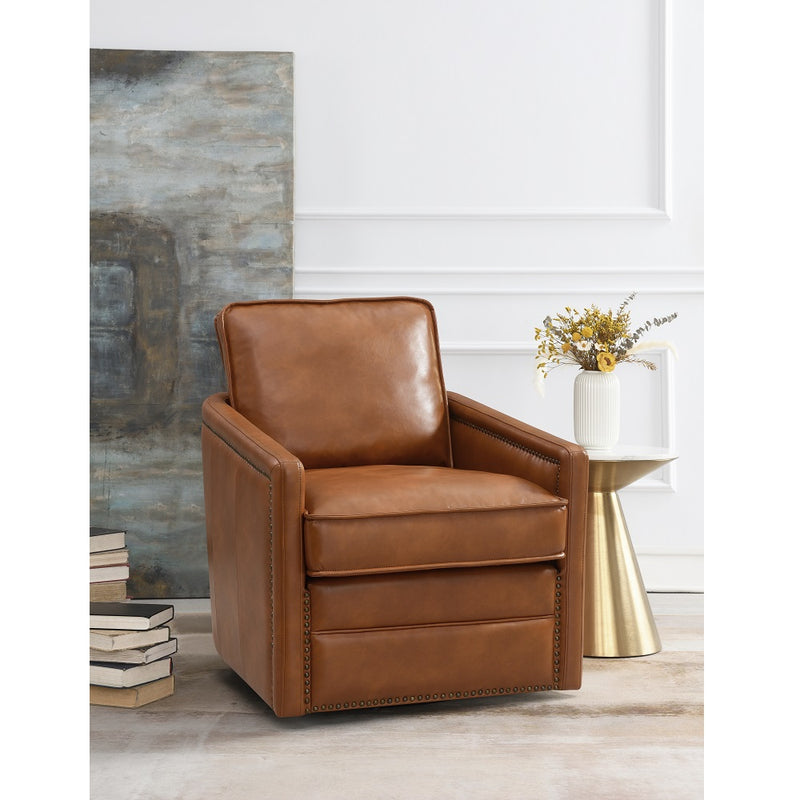 Rocha Swivel Accent Chair - Down Feather Cushions & Pocket Coil Seat in Brown Leather Aire