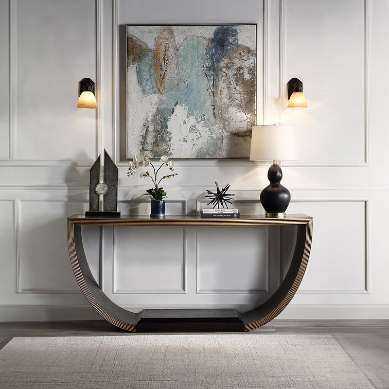 Maceo Half-Moon Console Table - Thick 48mm Top in Black & Gold