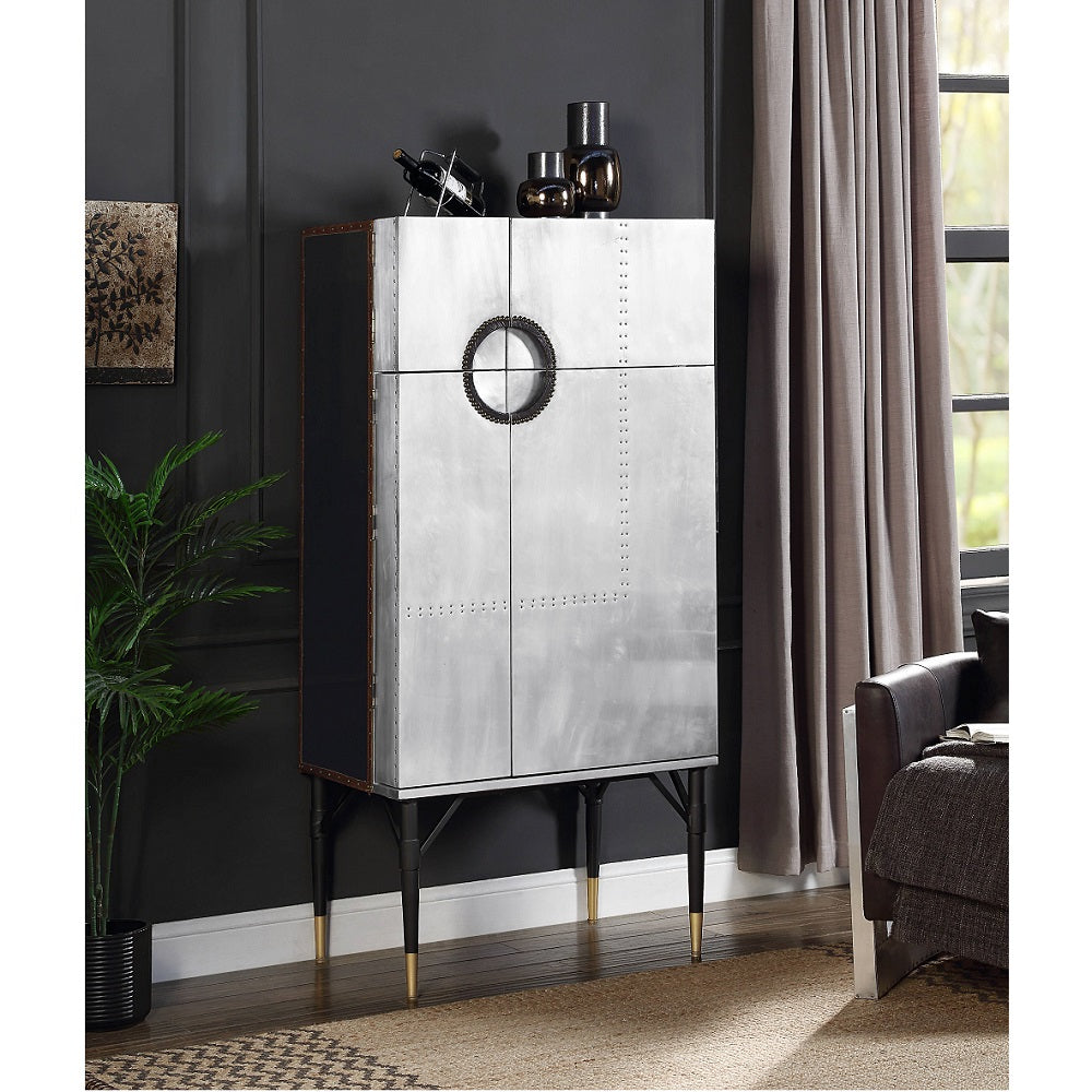 Yoela Riveted Aluminum Wine Cabinet