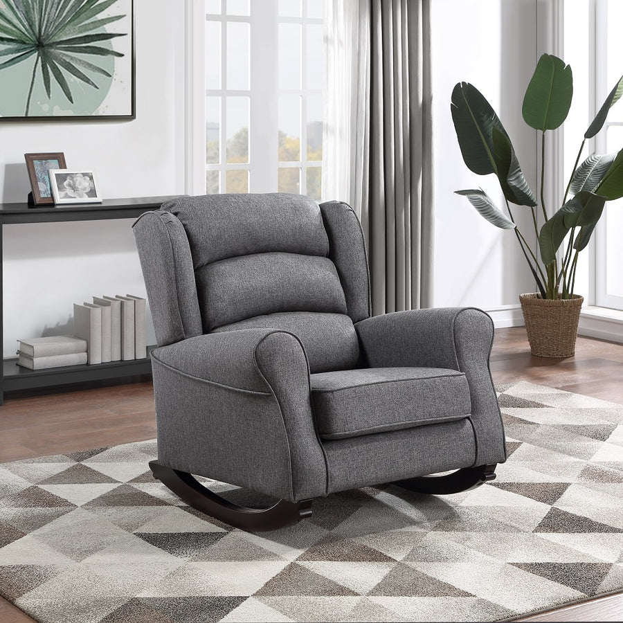 Fabien Rocking Chair - Subtle Wingback & Plush Arms in Gray Fabric