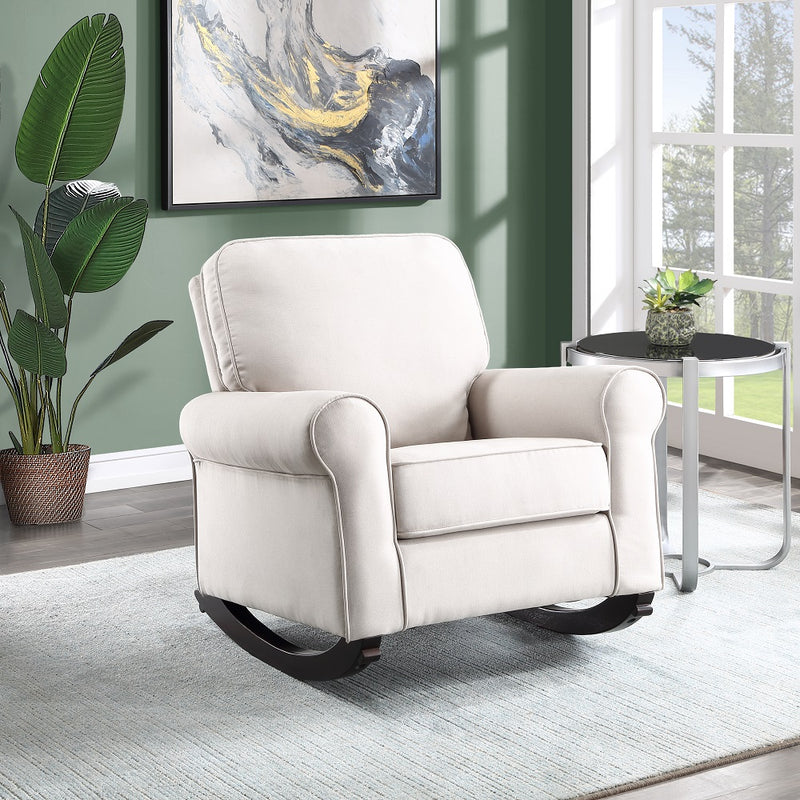 Elvin Upholstered Rocking Chair - Pocket Coil Seat & Wood Runners in Beige Fabric