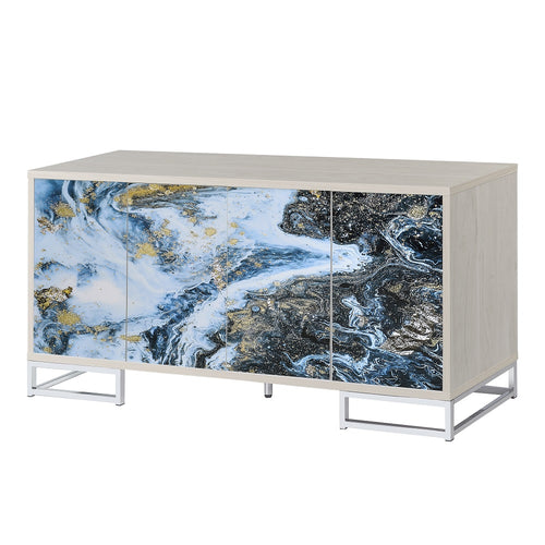 Liam Console Cabinet - Marble-Print Doors & Chrome Base in Blue Marble