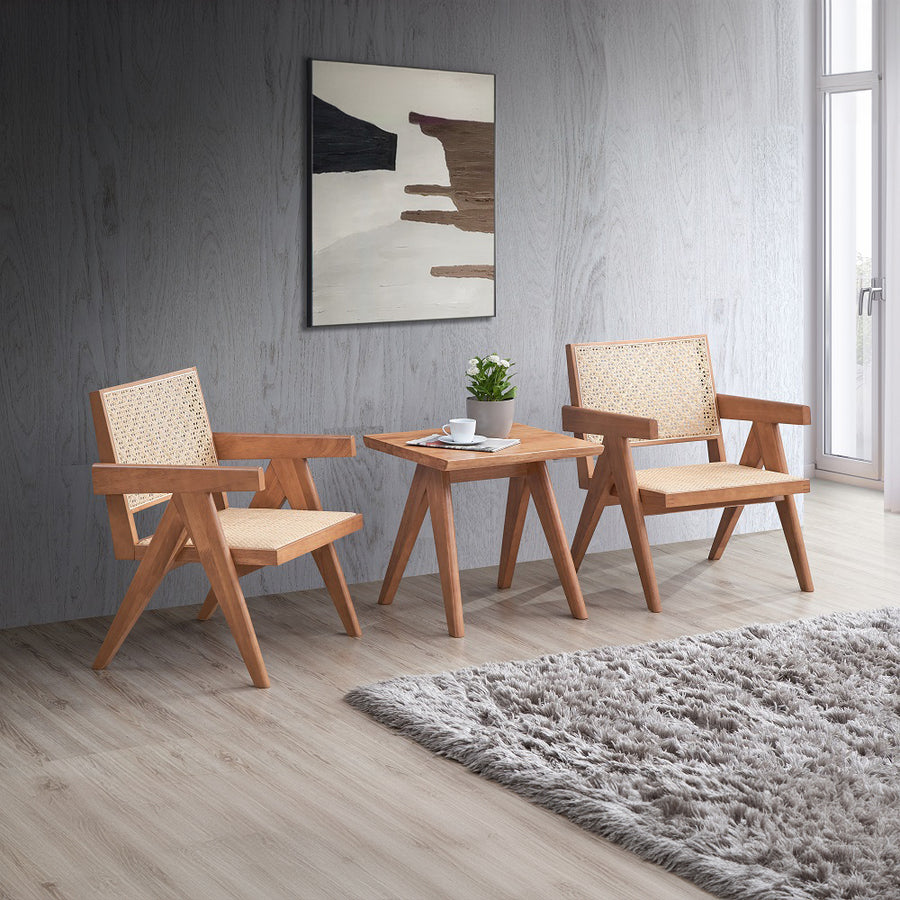Velentina Rattan Accent Chair & End Table - Mid-Century Airy Design in Natural