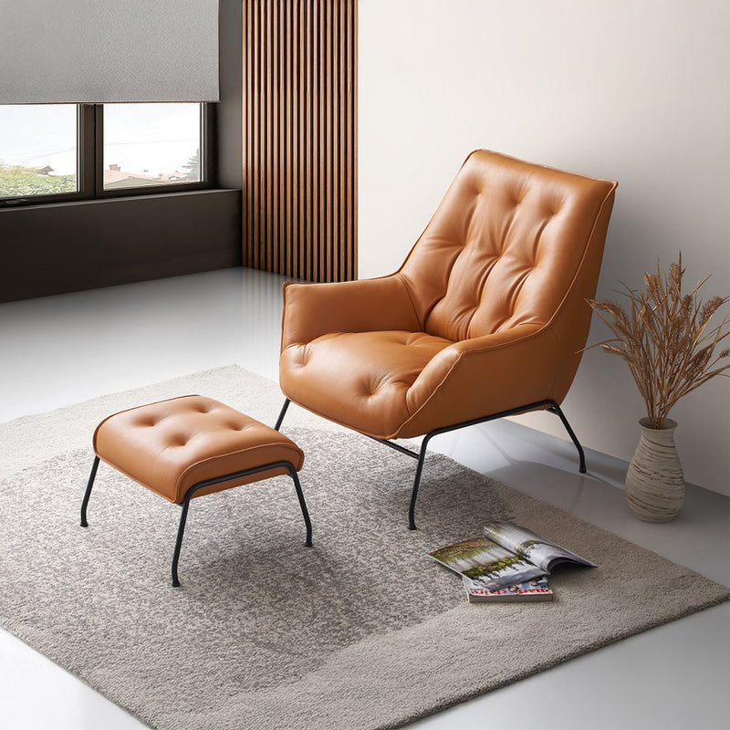 Zusa Top Grain Leather Accent Chair - Metal Legs in Sandstone or Khaki
